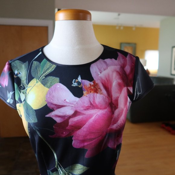 Worn once! $280 Ted Baker floral print fit n flare short sleeve dress size 1 - Picture 5 of 16